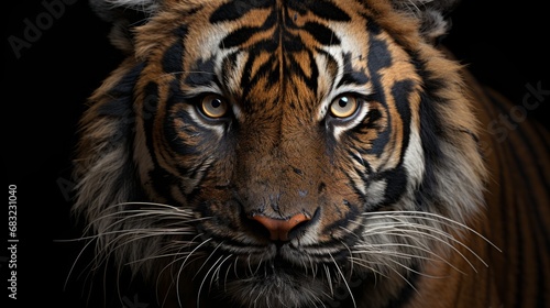Majestic Close-up  Tiger Portrait on a Black Canvas