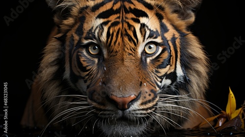 Majestic Close-up  Tiger Portrait on a Black Canvas