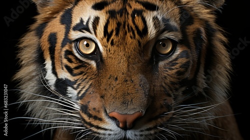 Majestic Close-up: Tiger Portrait on a Black Canvas