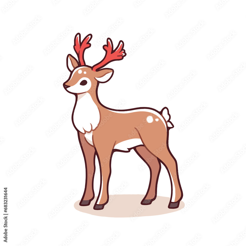 christmas  Cute little deer cartoon vector Illustration isolated on a white background
