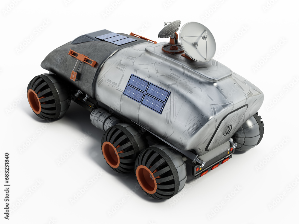 Sci-fi rover isolated on white background. 3D illustration