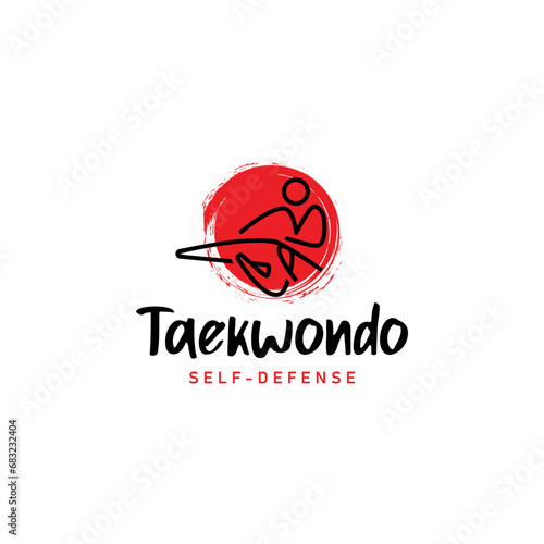 Taekwondo Karate logo icon line art retro vintage design vector illustration