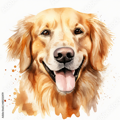 Watercolor Golden Retriever isolated on white background