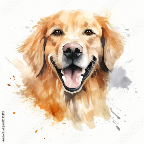 Watercolor Golden Retriever isolated on white background
