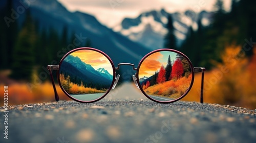 A pair of glasses sitting on top of a road