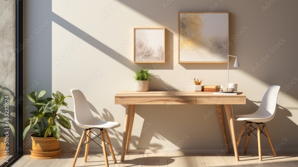 A room with a desk and two chairs A room with a desk and two chairs