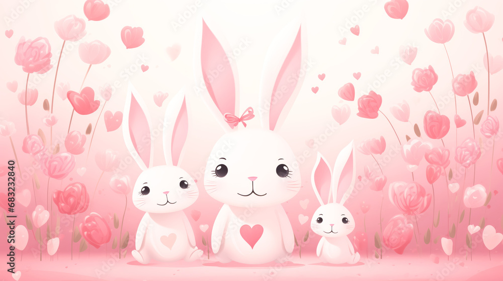Valentine's day background with cute rabbits and flowers. Valentine's day background with cute rabbits and flowers.