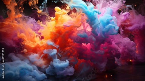 A colorful cloud of smoke in a dark room