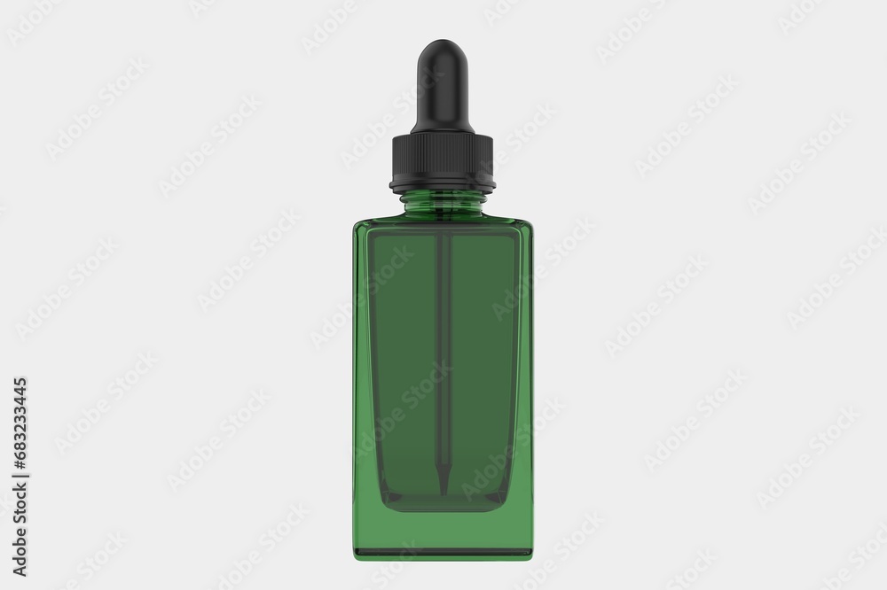 Transparent glass dropper bottle with liquid inside isolated on white background. 3d illustration Transparent glass dropper bottle with liquid inside isolated on white background. 3d illustration