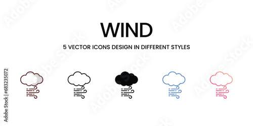 Wind Icon Design in Five style with Editable Stroke. Line, Solid, Flat Line, Duo Tone Color, and Color Gradient Line. Suitable for Web Page, Mobile App, UI, UX and GUI design.