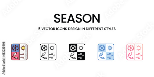 Season Icon Design in Five style with Editable Stroke. Line, Solid, Flat Line, Duo Tone Color, and Color Gradient Line. Suitable for Web Page, Mobile App, UI, UX and GUI design.