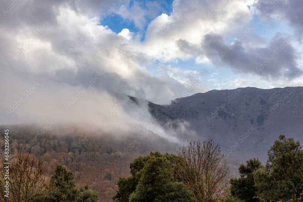 Cloudscape over the spanish Montseny mountains in a autumn day