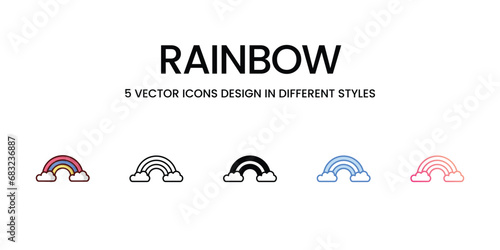 Rainbow Icon Design in Five style with Editable Stroke. Line, Solid, Flat Line, Duo Tone Color, and Color Gradient Line. Suitable for Web Page, Mobile App, UI, UX and GUI design.