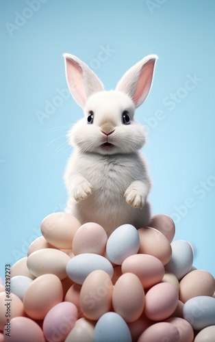 Whimsical bunny surrounded by flowers and Easter joy © Ezio Gutzemberg