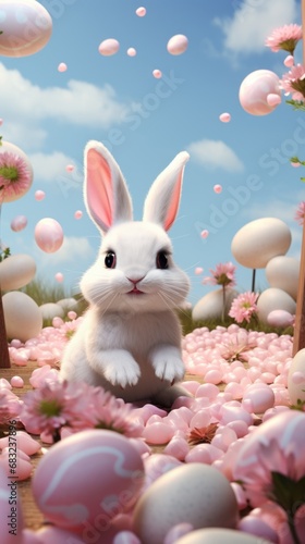 Whimsical bunny surrounded by flowers and Easter joy © Ezio Gutzemberg