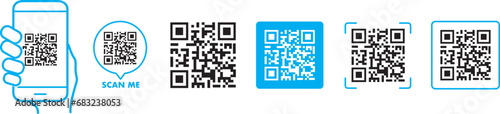 QR code scan icon with smartphone, scan me barcode sign, Vector illustration.