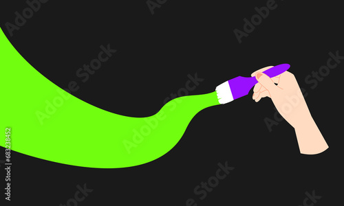 Human hand painting using a brush. bright color isolated background. flat vector illustration.