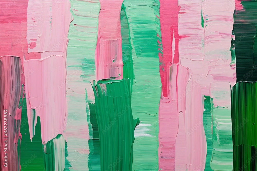 カラフルな抽象背景油絵バナー）ピンクと緑のラフな縦縞