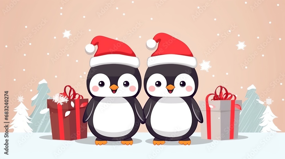 sweet penguins doing Christmas shopping