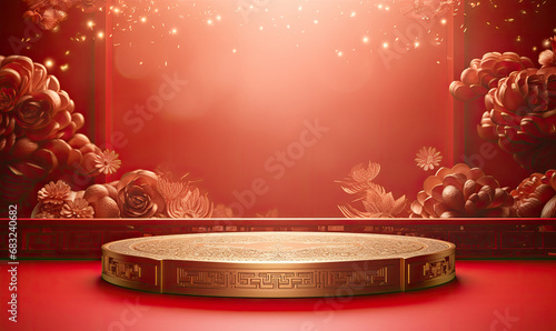 empty stage mockup for product display with chinese style