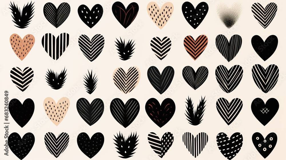 Whimsical Collection of Hand-Drawn Hearts - obrazy, fototapety, plakaty 
