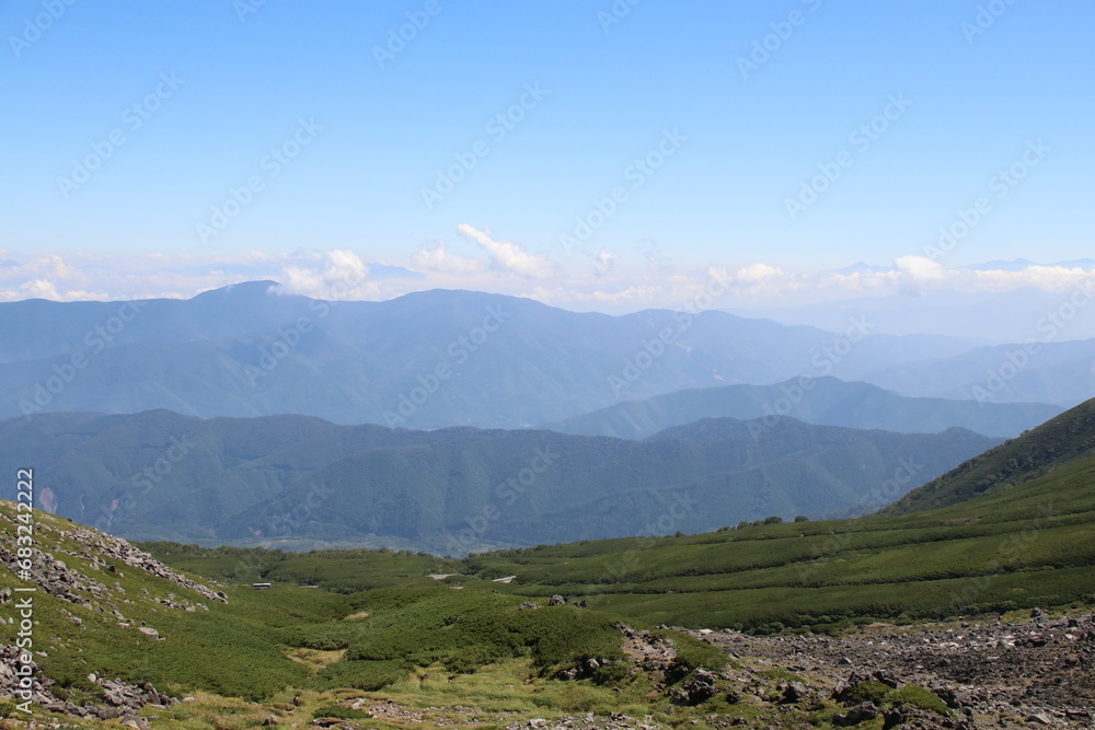 Fototapeta premium 乗鞍岳の風景。乗鞍岳は飛騨山脈南部にある剣ヶ峰を主峰とする山々の総称。