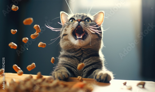 Crazy cat is enjoying eating cat food photo