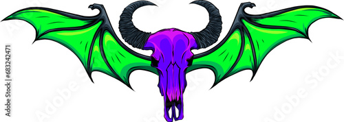 skull horned head wings cranium brainpan logo design vector on white background photo