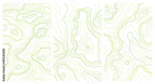 Illustration of a topographic map of the island hand drawn set. Abstract concept images for background. Lines and contours relief of mountains collection.