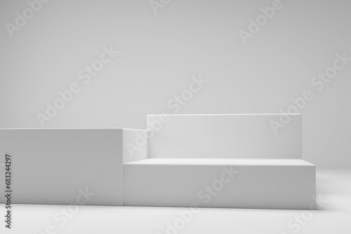 Abstract 3D render white steps round corner cube pedestal or stand podium.
