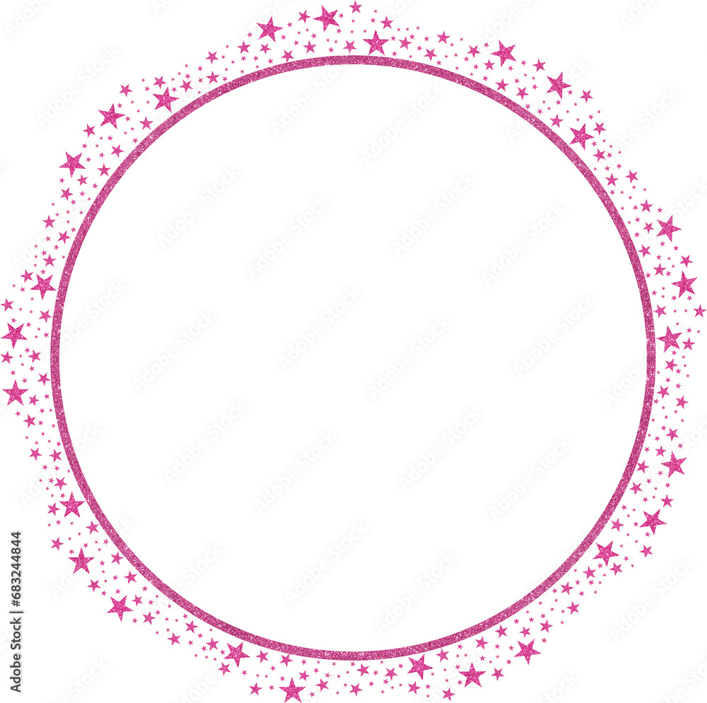 Bright Pink Circle Frame with pink Sparkle Glitter Stars clipart icon design 2
