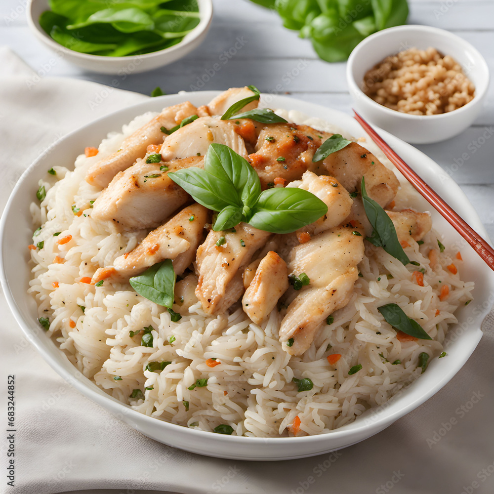 stir fried chicken and basil with rice