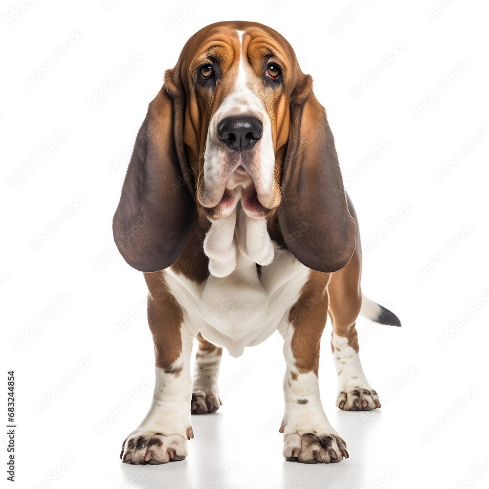 Basset Hound Dog Isolated on White Background - Generative AI