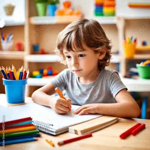 Preschool age child learning at home