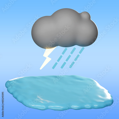 3D weather icons, clouds with  Stormy Night isolated on blue  background.