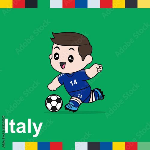 Vector Design of Children Wearing National Jersey Football Team. Italy Children Play Football.