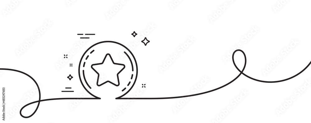 Loyalty star line icon. Continuous one line with curl. Bonus points. Discount program symbol. Loyalty star single outline ribbon. Loop curve pattern. Vector Loyalty star line icon. Continuous one line with curl. Bonus points. Discount program symbol. Loyalty star single outline ribbon. Loop curve pattern. Vector