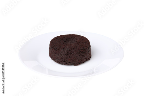 PNG, One delicious chocolate fondant on plate, isolated on white background