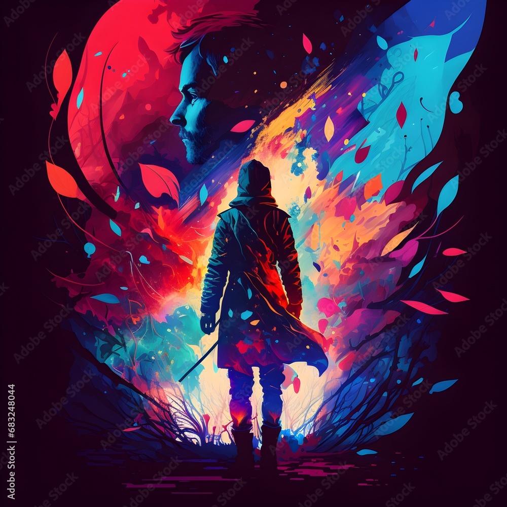 colorful wallpaper with an silhouette of a person