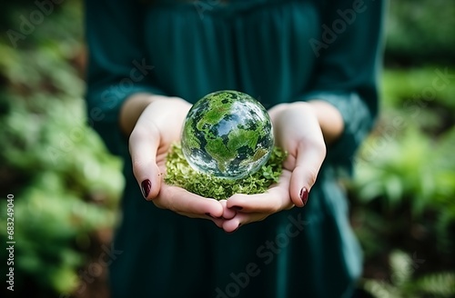 Empowering Earth: Women's Hands Holding a Green Planet