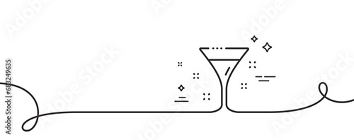 Cocktail glass line icon. Continuous one line with curl. Martini drink sign. Hotel service symbol. Cocktail single outline ribbon. Loop curve pattern. Vector