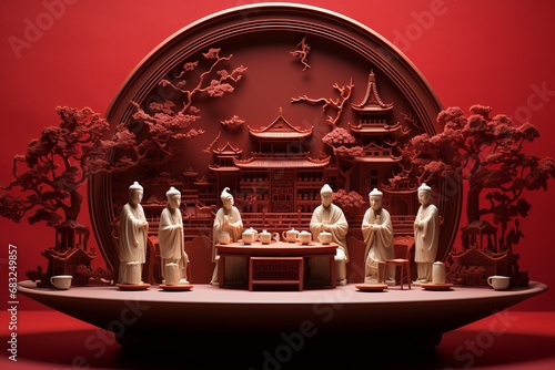 Chinese Crimson Christmas: Traditional Banquet Against a Red Wall © Mike