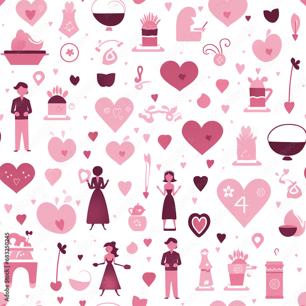 valentine Seamless pattern with cute heart and valentine element simple Holiday background, wrapping paper in cartoon style valentine Seamless pattern with cute heart and valentine element simple Holiday background, wrapping paper in cartoon style