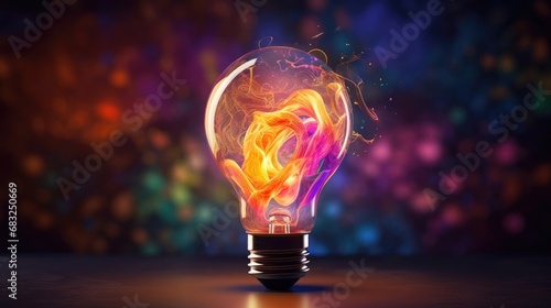 Bulb-shaped lamp aglow with vibrant, swirling colors ultra realistic illustration - Generative AI.