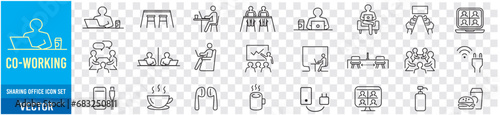 Co-working space line icon set. Included icons as coworkers, coworking, sharing office, business, company, work and more. photo