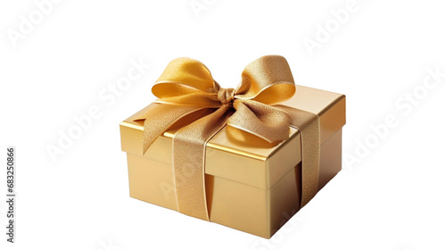 Golden Gift box with ribbon isolated in transparent background.