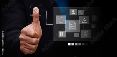 Concept of accessing various information by scanning fingerprints to protect information Prevent data theft, hacking