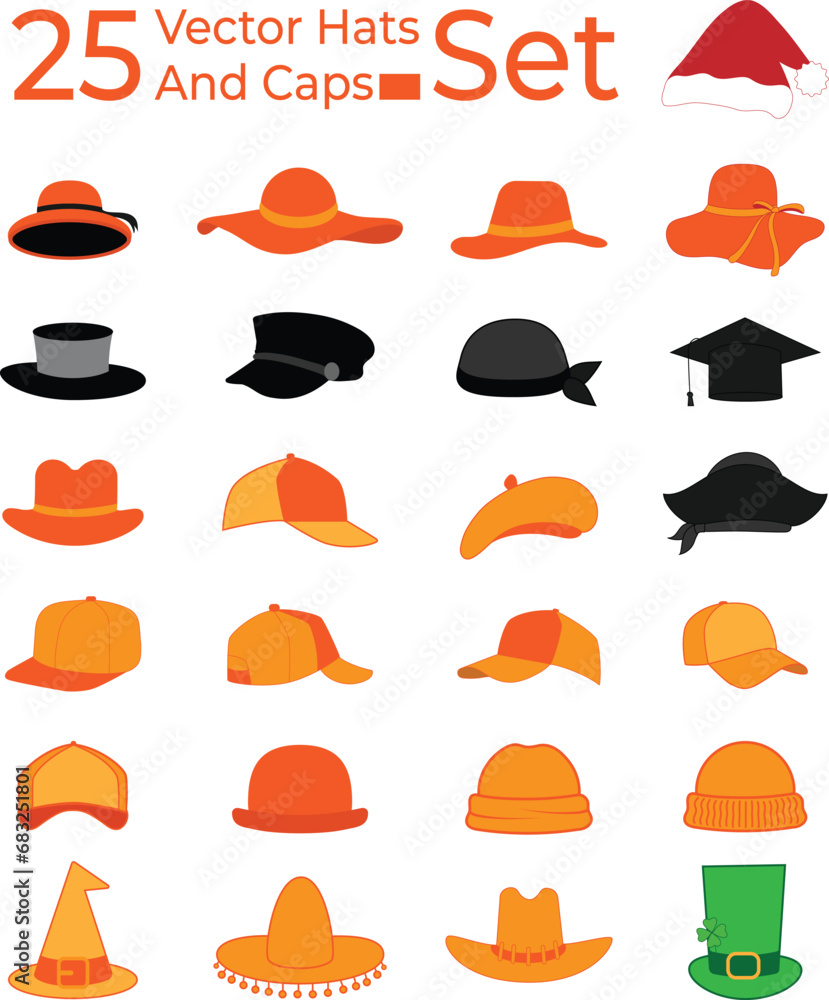 set of 25 hats and caps, Explore a diverse collection of 25 stylish hats and caps in this vector set. Enhance your design projects effortlessly with a variety of trendy headwear options. set of 25 hats and caps, Explore a diverse collection of 25 stylish hats and caps in this vector set. Enhance your design projects effortlessly with a variety of trendy headwear options.