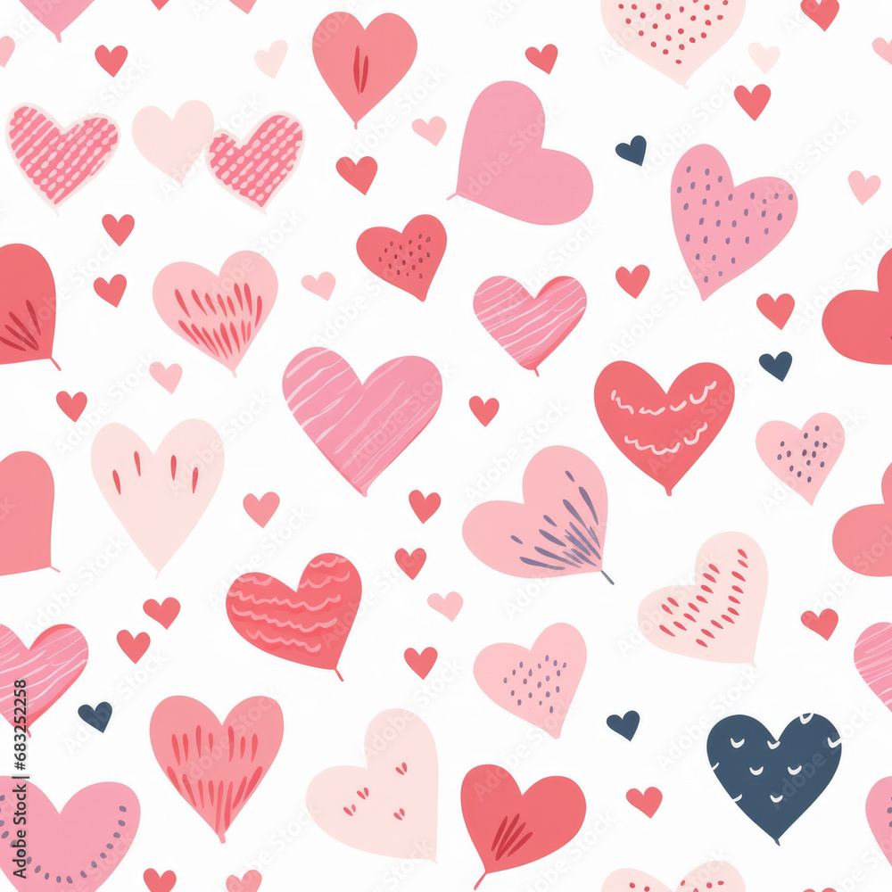 A seamless pattern of pink and red hearts. The concept is love and affection.