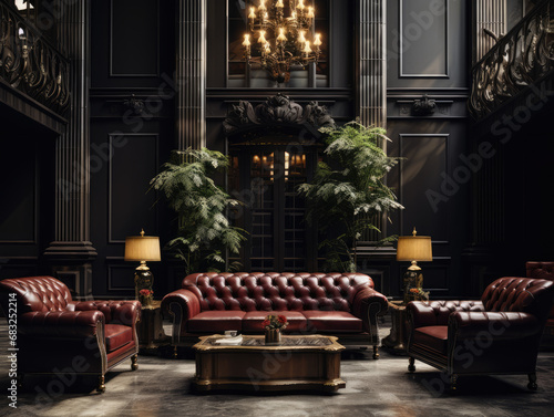 modern Luxury lobby interior, dark. leather sofa © wai